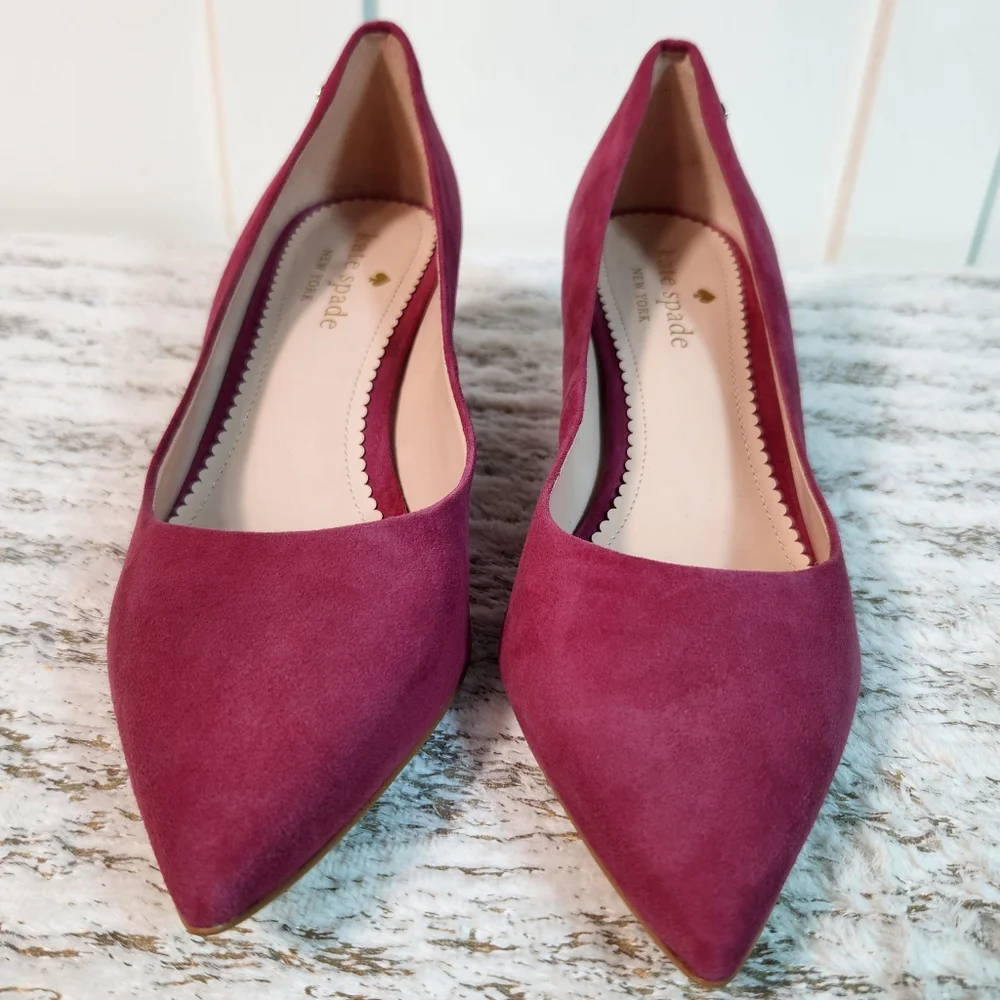 Kate Spade "Moulin" Fuschia Suede Pumps Block Heel Designer | Women's Size 7B - Picture 6 of 13
